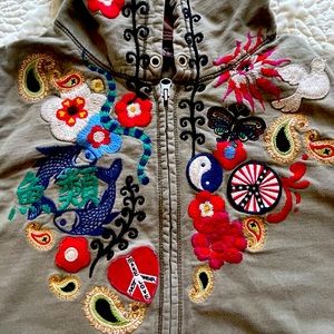 Lucky Brand Bohemian Hippie Embroidered Hoodie Y2K M